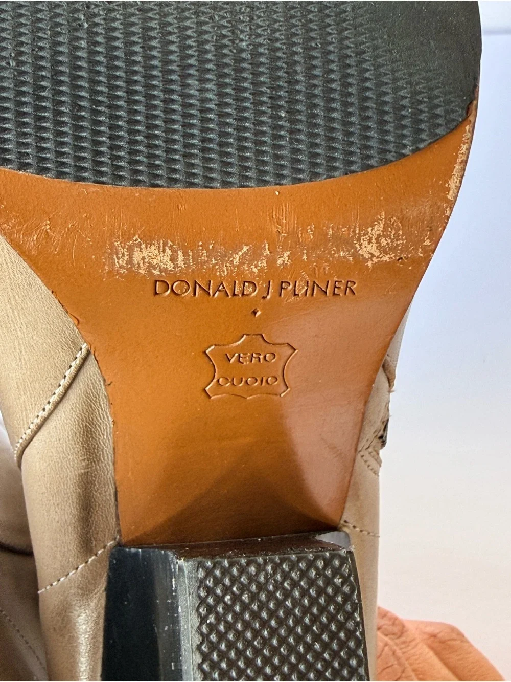 Donald J. Pliner Taupe Leather Ankle Boots with Gray Snake-Print Toe Caps